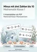 Vorschau - Arbeitsblätter - Minus mit drei Zahlen bis 10 | Mathematik Klasse 1 | 5 Arbeitsblätter als PDF - Deckblatt