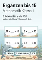 Vorschau - Arbeitsblätter - Ergänzen bis 15 | Mathematik Klasse 1 | 5 Arbeitsblätter als PDF - Deckblatt