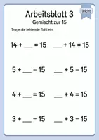 Vorschau - Arbeitsblätter - Ergänzen bis 15 | Mathematik Klasse 1 | 5 Arbeitsblätter als PDF - Seite 3