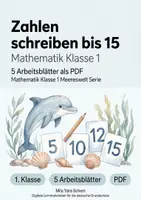Vorschau - Arbeitsblätter - Zahlen schreiben bis 15 | Mathematik Klasse 1 | 5 Arbeitsblätter als PDF - Deckblatt