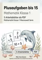 Vorschau - Arbeitsblätter - Plusaufgaben bis 15 | Mathematik Klasse 1 | 5 Arbeitsblätter als PDF - Deckblatt
