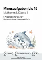 Vorschau - Arbeitsblätter - Minusaufgaben bis 15 | Mathematik Klasse 1 | 5 Arbeitsblätter als PDF - Deckblatt