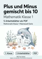Vorschau - Arbeitsblätter - Plus und Minus gemischt bis 10 | Mathematik Klasse 1 | 5 Arbeitsblätter als PDF - Deckblatt