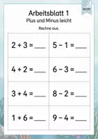 Vorschau - Arbeitsblätter - Plus und Minus gemischt bis 10 | Mathematik Klasse 1 | 5 Arbeitsblätter als PDF - Seite 1