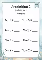 Vorschau - Arbeitsblätter - Plus und Minus gemischt bis 10 | Mathematik Klasse 1 | 5 Arbeitsblätter als PDF - Seite 2