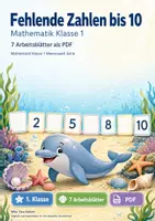 Vorschau - Arbeitsblätter - Fehlende Zahlen bis 10 | Mathematik Klasse 1 | 7 Arbeitsblätter als PDF - Deckblatt