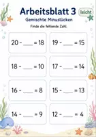 Vorschau - Arbeitsblätter - Minus mit fehlender Zahl bis 20 | Mathematik Klasse 1 | 5 Arbeitsblätter als PDF - Seite 3