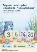 Vorschau - Arbeitsblätter - Aufgaben nach Ergebnis ordnen bis 20 | Mathematik Klasse 1 | 5 Arbeitsblätter als PDF - Deckblatt