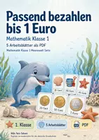 Vorschau - Arbeitsblätter - Passend bezahlen bis 1 Euro | Mathematik Klasse 1 | 5 Arbeitsblätter als PDF - Deckblatt