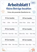 Vorschau - Arbeitsblätter - Passend bezahlen bis 1 Euro | Mathematik Klasse 1 | 5 Arbeitsblätter als PDF - Seite 1