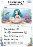 Vorschau - Arbeitsblätter - Lesen mit Bildern Klasse 1 – Meerjungfrauen-Bildgeschichten | Deutsch Klasse 1 | 6 Leseübungen als PDF - Seite 1