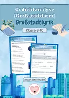 Vorschau - Arbeitsblätter - Großstadtlyrik | Gedichtanalyse | Arbeitsblätter | Gedichte | Analyse | Großstadtlärm | Ludwig Jacobowski | Klasse 8,9,10 | Deutsch - Deckblatt