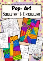 Vorschau - Mal- und Bastelvorlagen - Einschulung: Pop Art Kunst. Schuljahresbeginn. Klasse 1 und 2 - Deckblatt