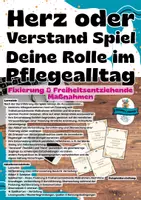 Vorschau - Stationenlernen - Herz oder Verstand Spiel | Deine Rolle im Pflegealltag | Fixierung & Freiheitsentziehende Maßnahmen - Deckblatt