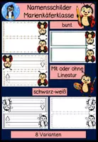 Vorschau - Mal- und Bastelvorlagen - Namensschilder Marienkäferklasse 🐞 | 8 Varianten | Klassentier Marienkäfer | farbig & schwarz-weiß | Schulstart & Einschulung - Deckblatt