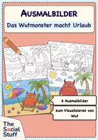Vorschau - Mal- und Bastelvorlagen - 6 Ausmalbilder: Das Wutmonster macht Urlaub / Wutregulation / Soziales Lernen / Gefühle // kostenlos - Deckblatt