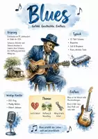 Vorschau - Arbeitsblätter - Lernposter + Arbeitsblatt "Blues" + Onlineübung & MP3 + Mindmap + Infografik - Deckblatt