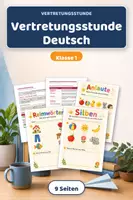 Vorschau - Arbeitsblätter - Vertretungsstunde Deutsch Klasse 1 – Anlaute, Silben & Reime (Schulanfang) - Deckblatt