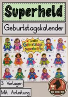Vorschau - Mal- und Bastelvorlagen - Geburtstagskalender, Superheld, Türplakat, Kunst - Deckblatt