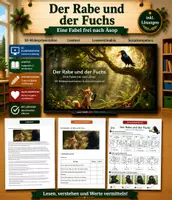 Vorschau - Unterrichtsreihen - Der Rabe und der Fuchs – Fabel | 3D-Bilderpräsentation, Lesetext, Leseverständnis und Sozialkompetenz (mit Lösungen) - Deckblatt