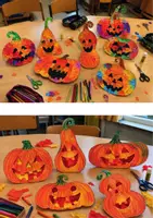 Vorschau - Mal- und Bastelvorlagen - Halloween-Fensterbild: Leuchtende Kürbisse basteln | Herbst-Kunst für die Grundschule | Fensterdeko - Seite 1
