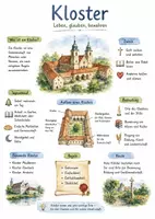 Vorschau - Arbeitsblätter - Lernposter + Arbeitsblätter zum Thema "Kloster" + Lösung & MP3 + Mindmap + Infografik - Deckblatt