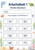 Vorschau - Arbeitsblätter - Nachbarzahlen bis 100 | Mathematik Klasse 2 | 7 Arbeitsblätter als PDF - Seite 1