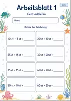 Vorschau - Arbeitsblätter - Geldbeträge addieren | Mathematik Klasse 2 | 7 Arbeitsblätter als PDF - Seite 1