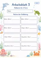 Vorschau - Arbeitsblätter - Geldbeträge addieren | Mathematik Klasse 2 | 7 Arbeitsblätter als PDF - Seite 3