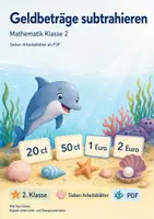 Vorschau - Arbeitsblätter - Geldbeträge subtrahieren | Mathematik Klasse 2 | 7 Arbeitsblätter als PDF - Deckblatt