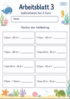 Vorschau - Arbeitsblätter - Geldbeträge subtrahieren | Mathematik Klasse 2 | 7 Arbeitsblätter als PDF - Seite 3