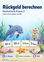 Vorschau - Arbeitsblätter - Rückgeld berechnen | Mathematik Klasse 2 | 7 Arbeitsblätter als PDF - Deckblatt