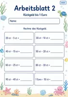 Vorschau - Arbeitsblätter - Rückgeld berechnen | Mathematik Klasse 2 | 7 Arbeitsblätter als PDF - Seite 2