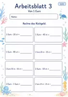 Vorschau - Arbeitsblätter - Rückgeld berechnen | Mathematik Klasse 2 | 7 Arbeitsblätter als PDF - Seite 3