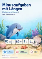 Vorschau - Arbeitsblätter - Minusaufgaben mit Längen | Mathematik Klasse 2 | 7 Arbeitsblätter als PDF - Deckblatt