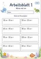 Vorschau - Arbeitsblätter - Minusaufgaben mit Längen | Mathematik Klasse 2 | 7 Arbeitsblätter als PDF - Seite 1
