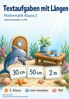 Vorschau - Arbeitsblätter - Textaufgaben mit Längen | Mathematik Klasse 2 | 7 Arbeitsblätter als PDF - Deckblatt