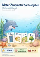 Vorschau - Arbeitsblätter - Meter Zentimeter Sachaufgaben | Mathematik Klasse 2 | 7 Arbeitsblätter als PDF - Deckblatt