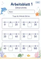 Vorschau - Arbeitsblätter - Zahlenfolgen bis 100 | Mathematik Klasse 2 | 7 Arbeitsblätter als PDF - Seite 1
