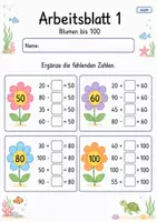 Vorschau - Arbeitsblätter - Rechenblumen bis 100 | Mathematik Klasse 2 | 7 Arbeitsblätter als PDF - Seite 1