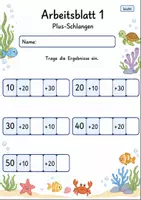 Vorschau - Arbeitsblätter - Rechenschlangen bis 100 | Mathematik Klasse 2 | 7 Arbeitsblätter als PDF - Seite 1
