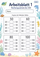 Vorschau - Arbeitsblätter - Rechenquadrate bis 100 | Mathematik Klasse 2 | 7 Arbeitsblätter als PDF - Seite 1