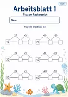 Vorschau - Arbeitsblätter - Rechnen am Rechenstrich bis 100 | Mathematik Klasse 2 | 7 Arbeitsblätter als PDF - Seite 1