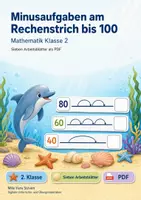 Vorschau - Arbeitsblätter - Minusaufgaben am Rechenstrich bis 100 | Mathematik Klasse 2 | 7 Arbeitsblätter als PDF - Deckblatt