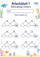 Vorschau - Arbeitsblätter - Minusaufgaben am Rechenstrich bis 100 | Mathematik Klasse 2 | 7 Arbeitsblätter als PDF - Seite 1