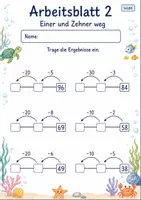 Vorschau - Arbeitsblätter - Minusaufgaben am Rechenstrich bis 100 | Mathematik Klasse 2 | 7 Arbeitsblätter als PDF - Seite 2
