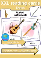Vorschau - Mal- und Bastelvorlagen - XXL Picture-word cards: Musikinstrumente / musical instruments - Englische XXL Bildkarten & Lesekarten - Deckblatt