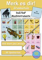 Vorschau - Mal- und Bastelvorlagen - Merk es dir Musikinstrumente (mit Artikel) - DaZ/DaF / Deutsch (Klasse 1 bis 4) - Deckblatt