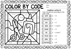 Vorschau - Arbeitsblätter - Color by Code number - Addition within 10 (Back to school) - Seite 3