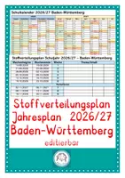 Vorschau - Lehrpläne/Lehrermaterial - Stoffverteilungsplan. Jahresplan für dasSchuljahr 2026/27 Baden- Württemberg zum Bearbeiten - Deckblatt